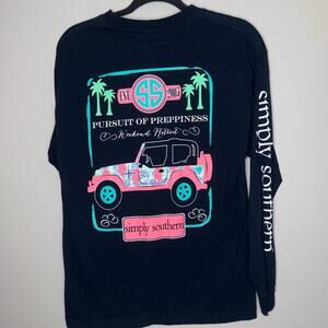 Simply Southern Women Size M Blue Jeep Pursuit of Preppiness Long Sleeve Jersey